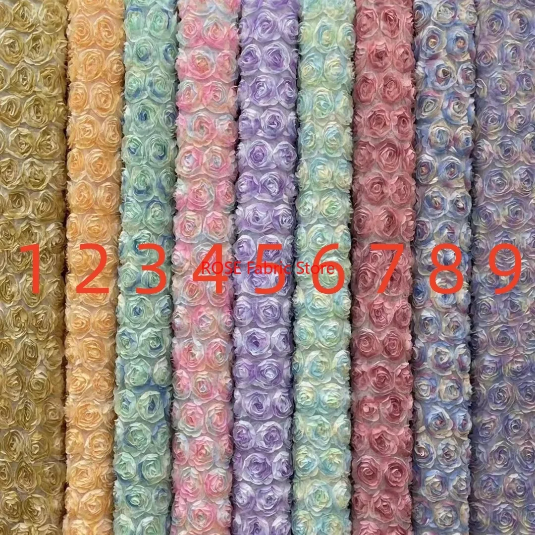 Tissu en Tulle brodé Rose dégradé 3D, 1 yard, robe en dentelle, vêtements de scène, bricolage, couture, tissu de styliste