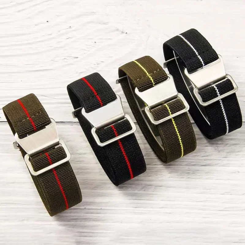 60s French Troops Parachute Bag Elastic Watch Strap 20mm 22mm Nylon Watchbands Man's Universal Smart Watch Fabric Wristband