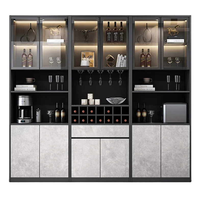 

Aluminum metal wine display rack, kitchen utensils storage rack, with glass luminous back plate