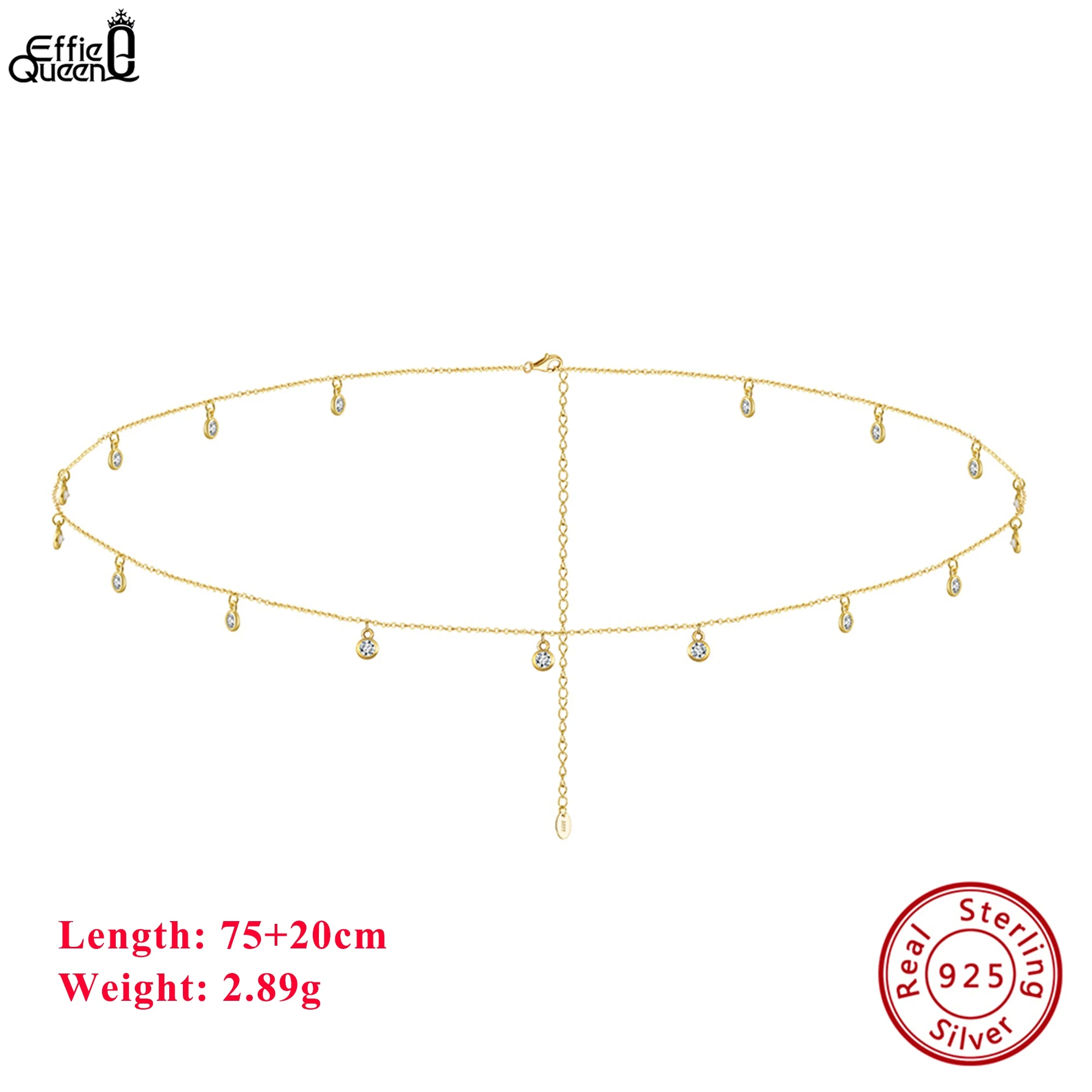 

Женские поясные цепочки Effie Queen из 14-каратного золота с круглым вырезом и цирконом, летняя пляжная регулируемая цепочка из стерлингового серебра 925 пробы CW01