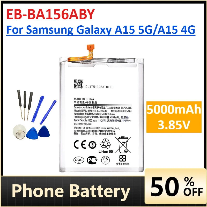 

Высокое качество 5000 мАч EB-BA156ABY аккумулятор для мобильного телефона Samsung Galaxy A15 4G A155F/A15 5G A156B A24 5G Сменные аккумуляторы