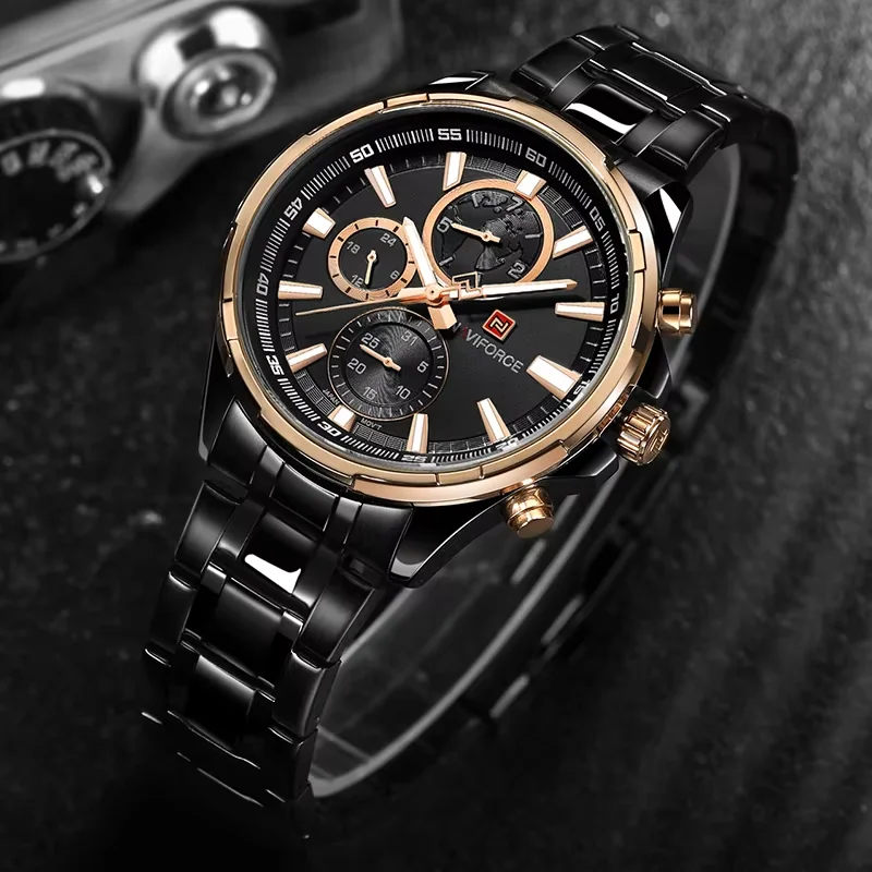 NAVIFORCE Men\'s Luxury Business Quartz Watch 24-Hour Date Display Man Gift Clock Full Stainless Steel Strap Sports Wristwatches