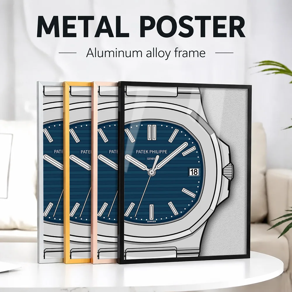 PP Nautilus Framed Metal Poster Personalized Photo Industrial Graphic Style Wall Art For Office And Study Watch Collector Gift
