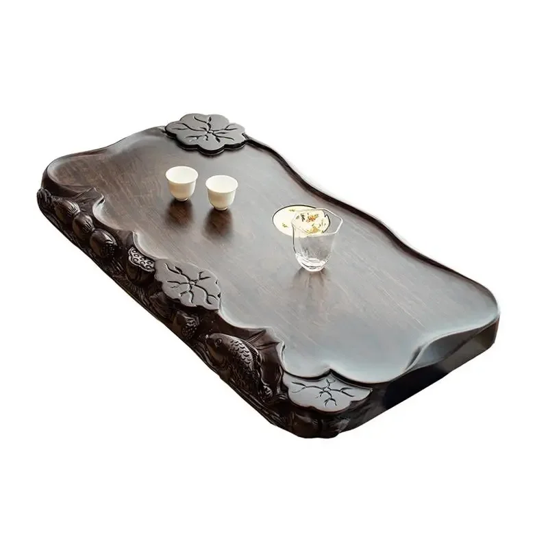 Whole log ebony carved tea tray solid wood, household small tea table tray tea sea kung fu