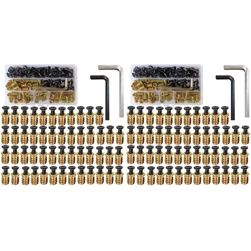

LLCS-M6 X 15Mm Threaded Inserts Nuts And M6 X 20Mm Flat Head Socket Screws 200-Piece Set For Furniture Assembly