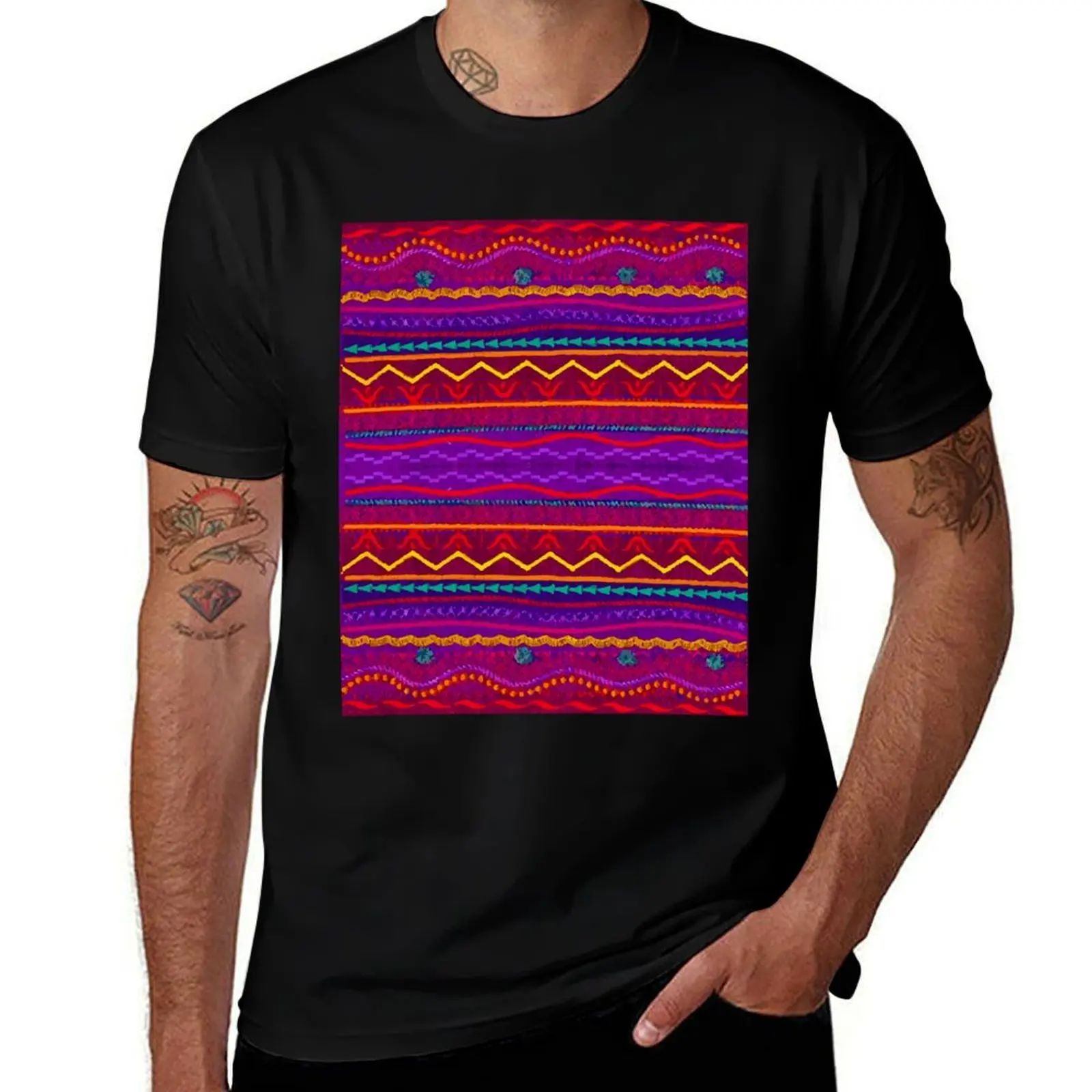 Maximalist rebozo print multicolor stripes rainbow dopamine decor T-Shirt Dry Fit Athletic Short Sleeve Shirt T-Shirt