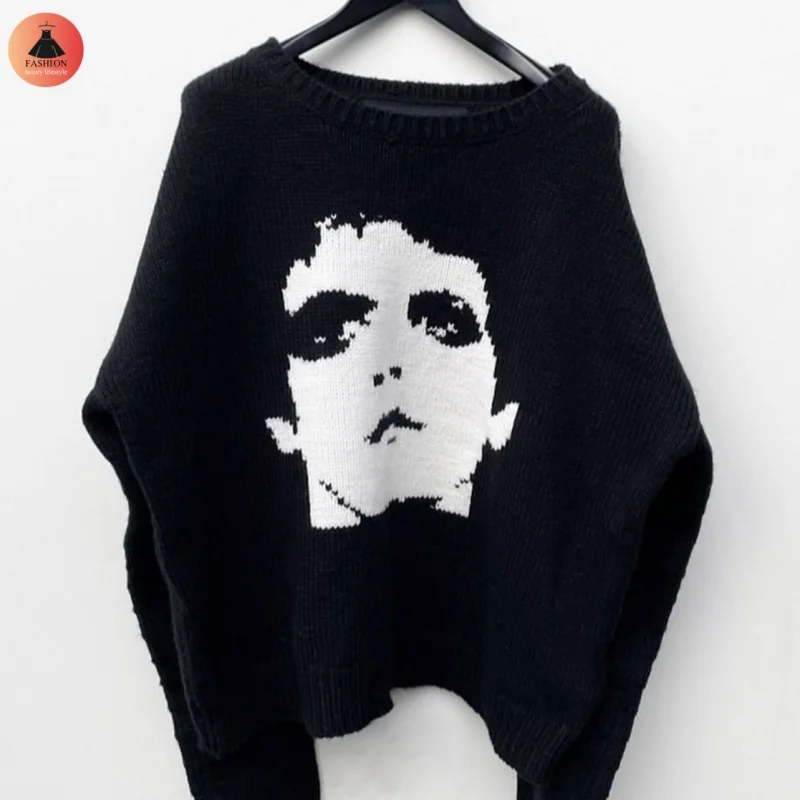 Winter New ERD Sweater Black O Neck Header Jacquard High Quality Casual Loose Pullover Wool Sweater With Tags