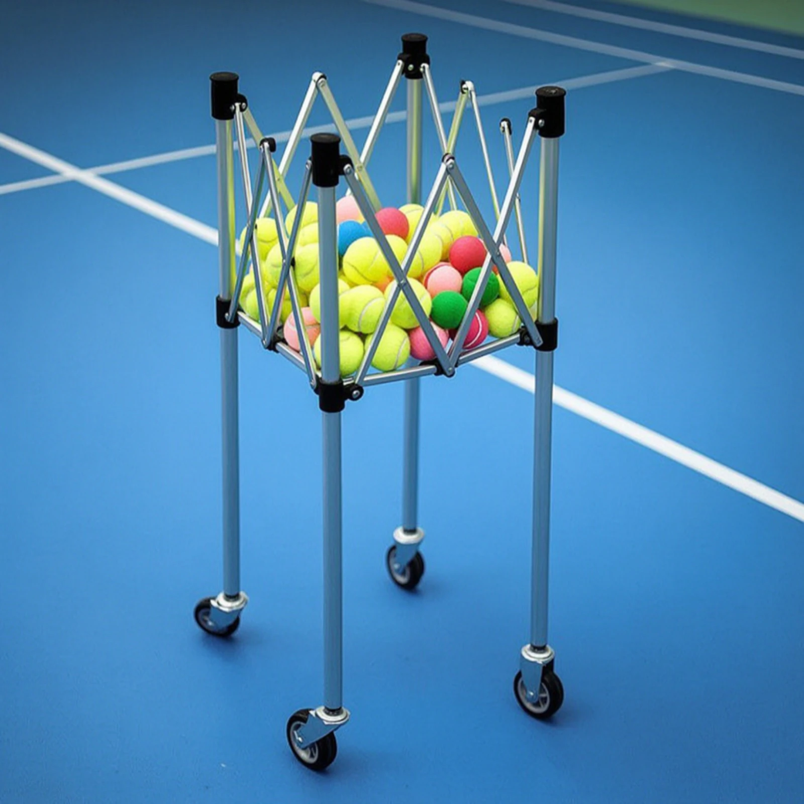 Tennis Ball Cart Frame Aluminum Foldable Cart Frame with Wheels Tennis Ball Carrier Lightweight Rust-Resistant for Coaches