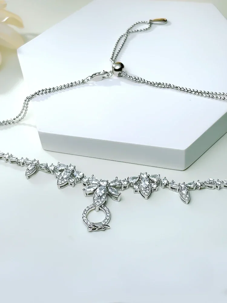 

Luxury Flower Length Adjustable 925 Sterling Silver Versatile Chain Set High Carbon Diamond Fashion Wedding Jewelry Wholesale