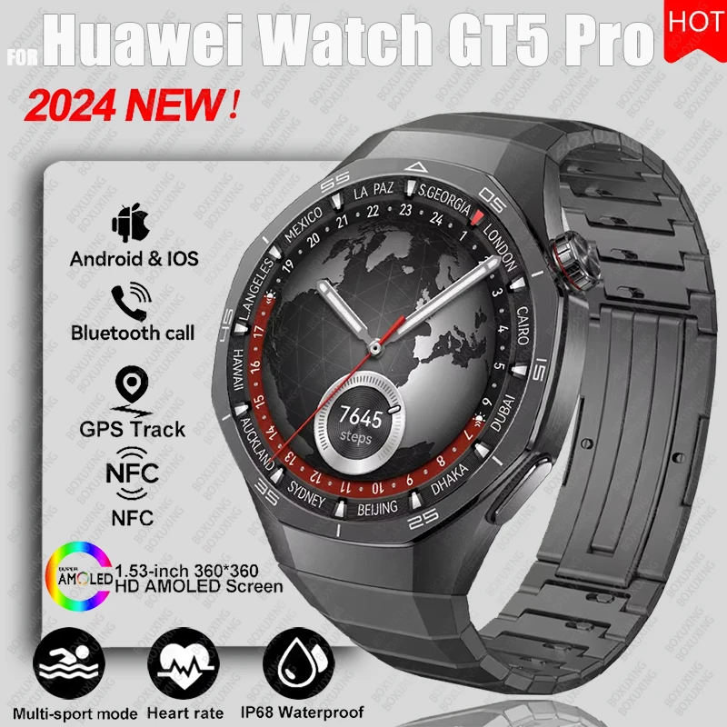 Nieuw voor Huawei Watch GT5 Pro Smart Watch HD AMOLED-scherm NFC GPS Tracker Bluetooth Call Health Waterdichte smartwatch Heren Dames