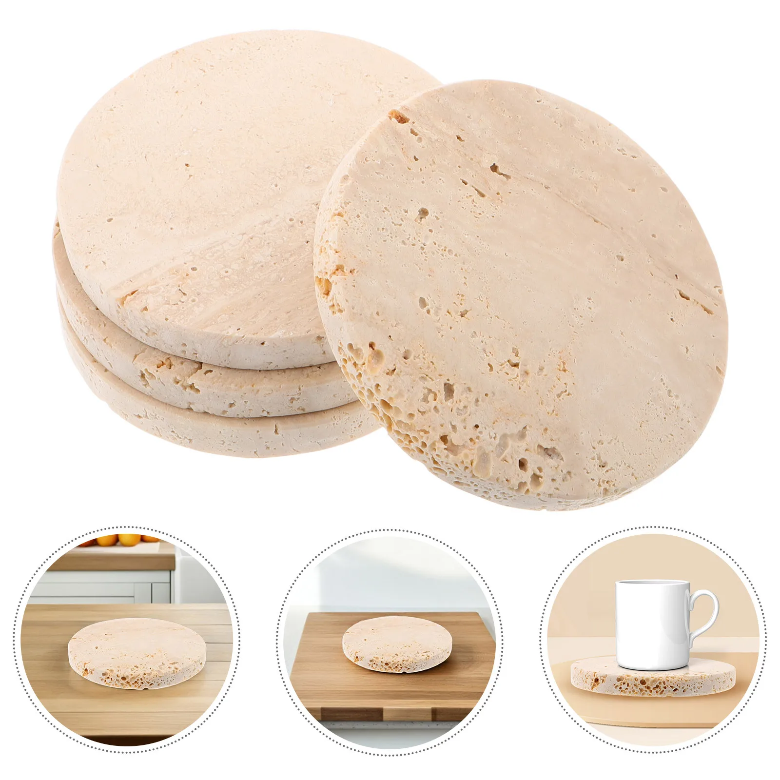 

4Pcs Round Coasters Stone Non-Slip Cup Holders for Desk Office Kitchen Coffee Table Wedding Home Decor Photography