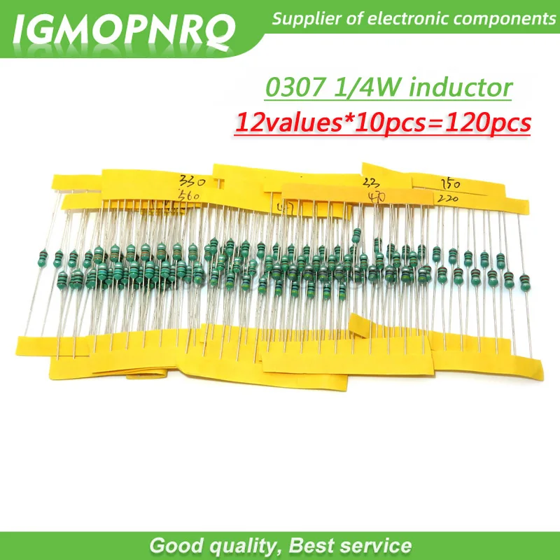 12values each 10pcs=120pcs 0307 1/4W 0.25W inductor  1uH-1MH component sample Assorted kit 1UH 10UH 22UH 33UH 47UH 100UH 1MH