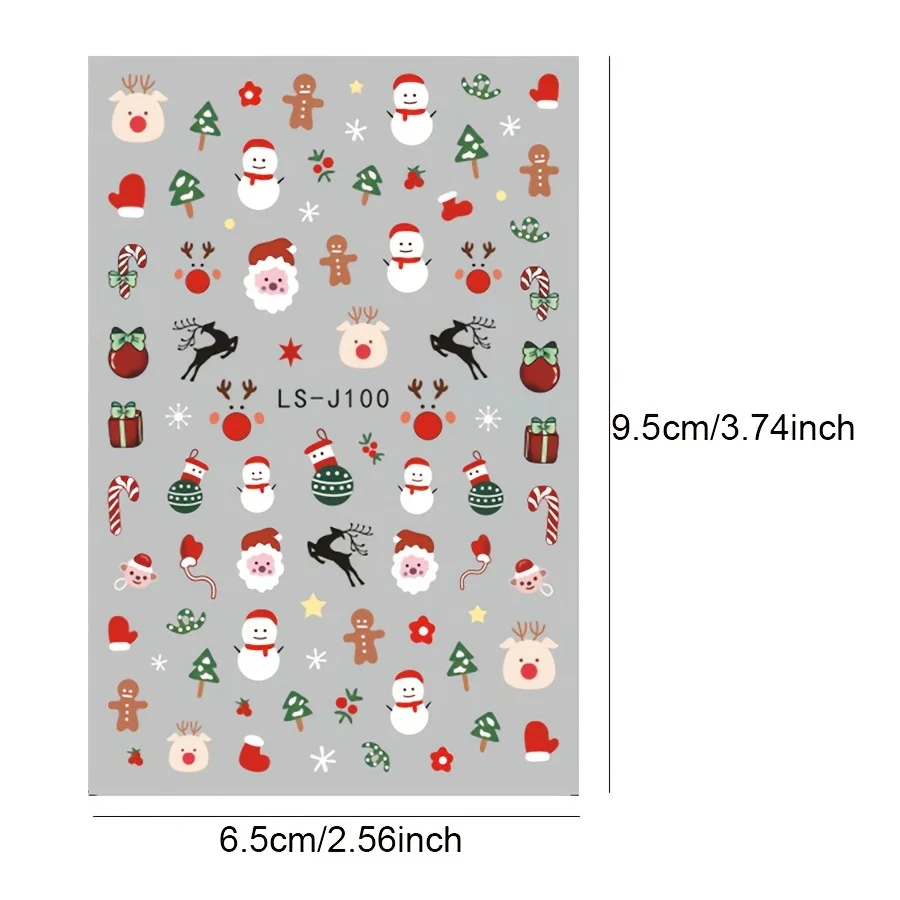 4 قطعة ملصقات أظافر عيد الميلاد ، كارتون سانتا كلوز ، هدية عطلة شجرة عيد الميلاد ، ملصقات أظافر الغراء الخلفي LS-J97-100 #6