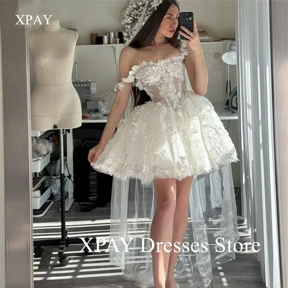 

XPAY Boho Flower Lace Mini Princess Prom Dresses Flower Straps Evening Dress Customize Short Wedding Dress Vestidos De Fiesta