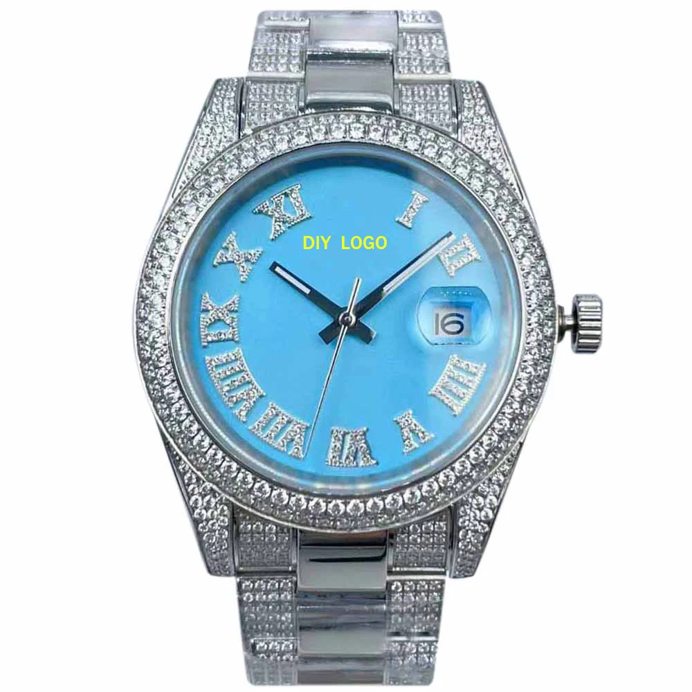 

Customized LogoElegant 41mm men's automatic watch, diamond watch with Roman numeral mechanical movement, men's gift