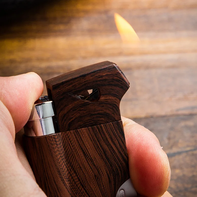 Classic Open Flame Pipe Lighter Portable with Cigar Cutter Adjustable Flame Outdoor Metal Butane Gas Lighter Gadgets for Men