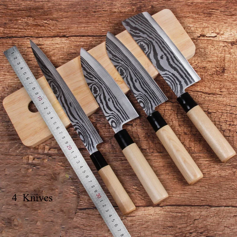 4PCS Japanese Kitchen Chef Knives Set Fish Santoku Sharp Cutting Knife Sets Cooking Tools