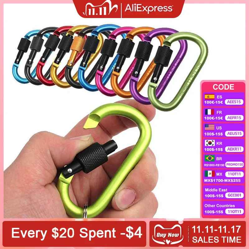 Carabiner Clip Tourist Carabin Clip Outdoor Aluminum Alloy Climbing Hook Keys Keychain D-shaped Buckle Mountaineering Equipment