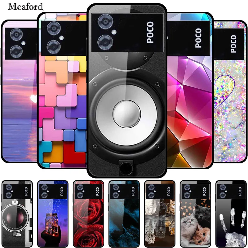 Für Xiaomi Poco M4 5G Fall Luxus Gehärtetem Glas Zurück Abdeckung Harter Fall Für Xiaomi Poco M4 5G stoßfest Fundas 22041219PG Coque
