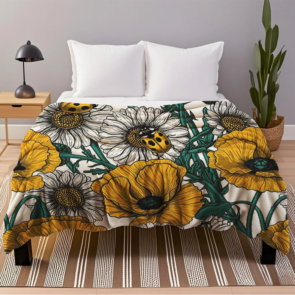 Winter/Summer Bohemian Flannel Blankets The Meadow In Yellow Throw Hospitality Bedding Moisture-Wicking Blanket For Students