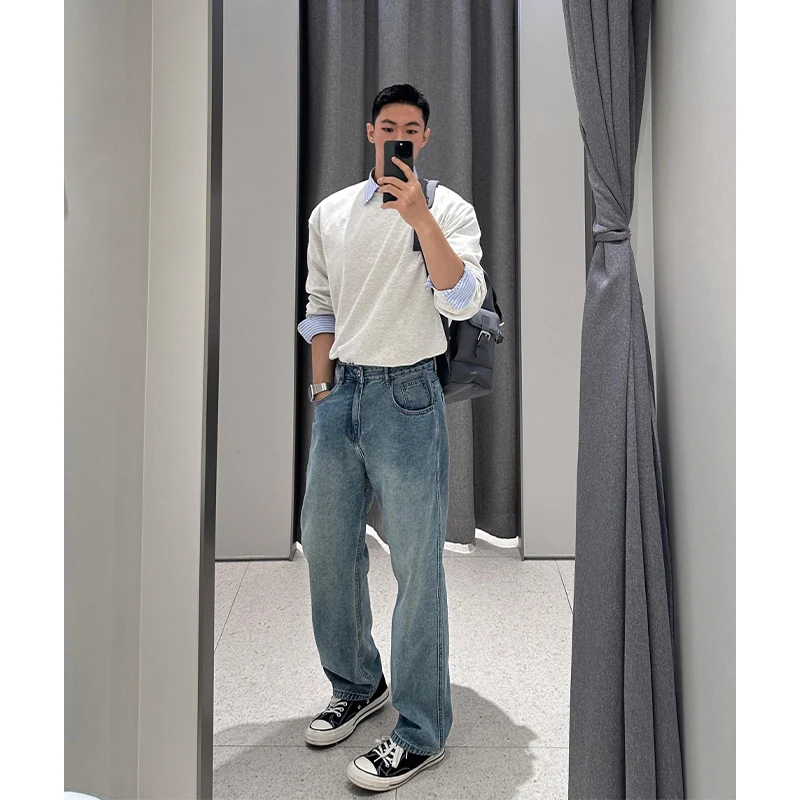 

Мужские джинсы Cleanfit Fce с прямым кроем и подкладкой, в американском стиле High Street, осенне-зимние, зауженные, повседневные, для стройности фигуры