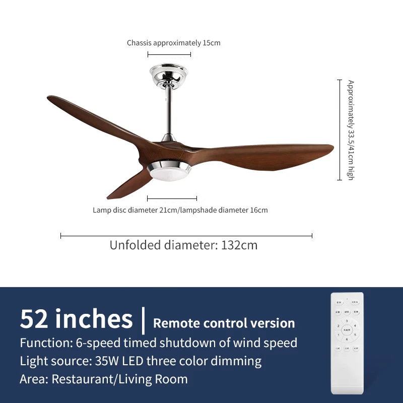 52 Cal duży wentylator sufitowy z pilotem, pokój dzienny, jadalnia, silnik prądu stałego, odwracalne ostrze, wiatrak LED światło ze światłem