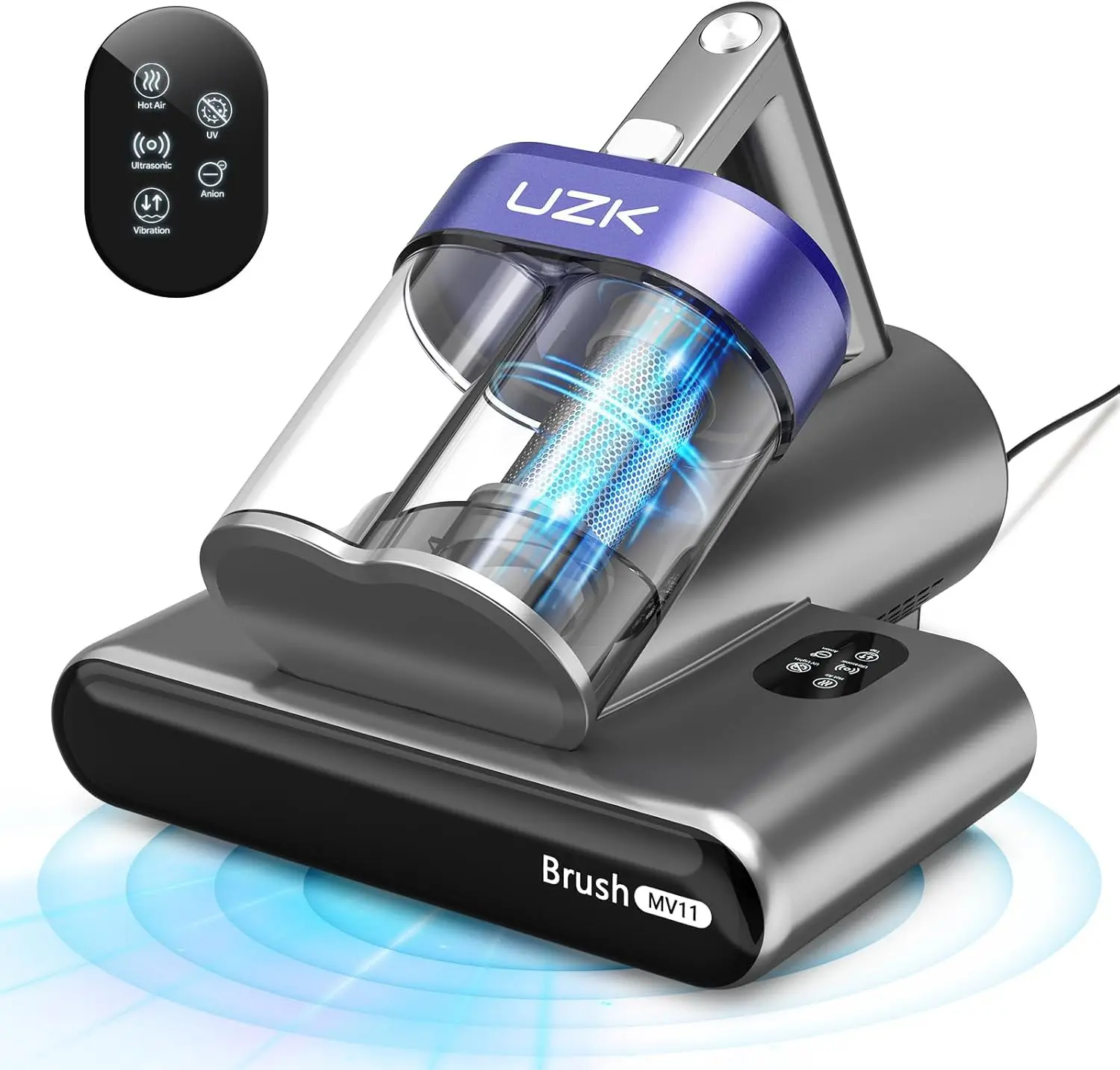 Vacuum Bed Vacuum Cleaner with UV-C Light,16Kpa Suction 500W Powerful and Double-Cup,Handheld Vacuums with Heating & Ultrasonic