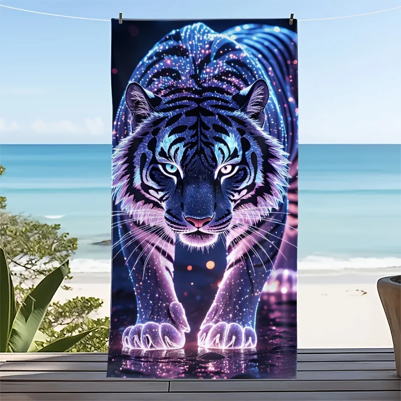 

Пляжное полотенце с неоновым принтом Galaxy Tiger, мягкое, быстросохнущее, большое банное полотенце из полиэстера, летнее полотенце для бассейна, для серфинга