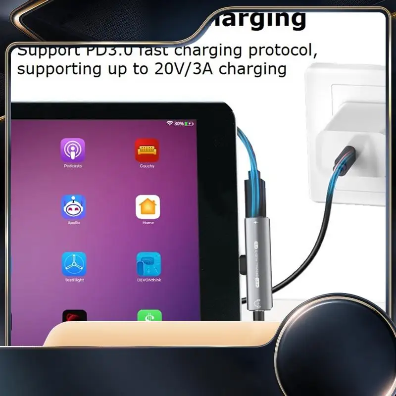 

2в1 USB Type-C к 3,5 мм адаптер для наушников PD60W быстрая зарядка аудио конвертер для наушников 16 бит/48 кГц цифровой декодер прочный серый-N