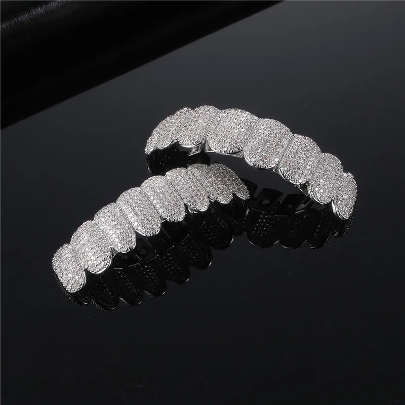 RACHELZ Hip Hop Iced Out CZ Stone Teeth Grillz Shiny Cubic Zircon Tooth Caps Decor For Men Women Jewelry Halloween Cosplay
