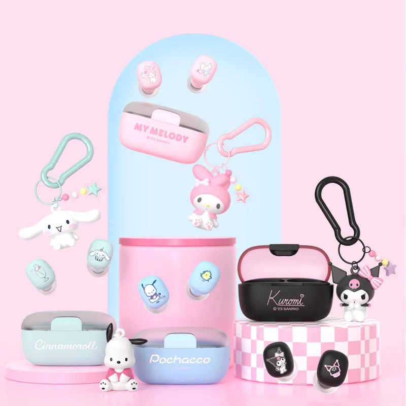 

Sanrio Kuromi Melody Kawaii Wireless Bluetooth Earphones Cartoon Pochacco Cute Headphone Noise Reduction Fidelity Sound Quality