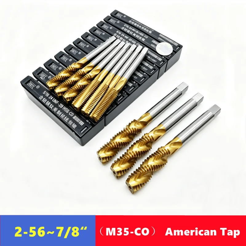 M35-CO American Standard Straight Groove and Spiral Groove Tap 1/4 5/16 3/8 7/16 1/2 3/4, Machine Tool Thread Tapping Tool