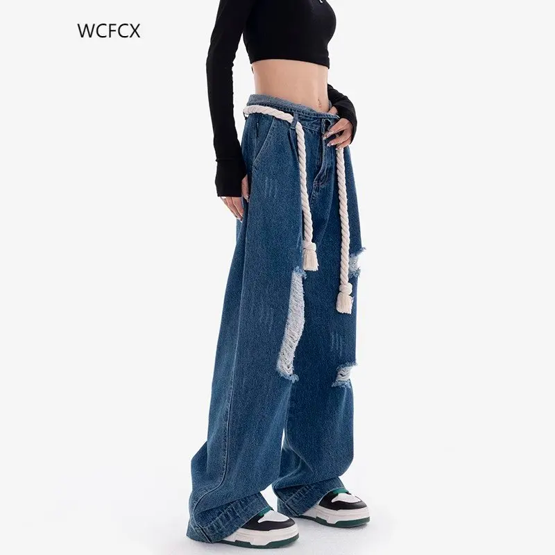 

WCFCX STUDIO Y2k Fashion Harajuku Jeans For Women Wide Leg Loose Casual Denim Pants Baggy Streetwear Long Trousers