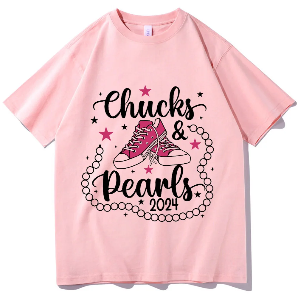 Kamala Harris Madam Vice President 2024 Chucks and Pearls T-shirt for Girl Funny T-shirt Design Unisex