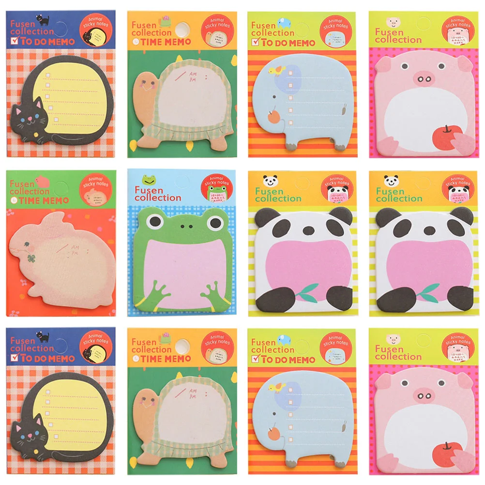 12 Sets Notebook Animal Office Scrapbook Animals Pattern Pads Paper Memo Stickers Household