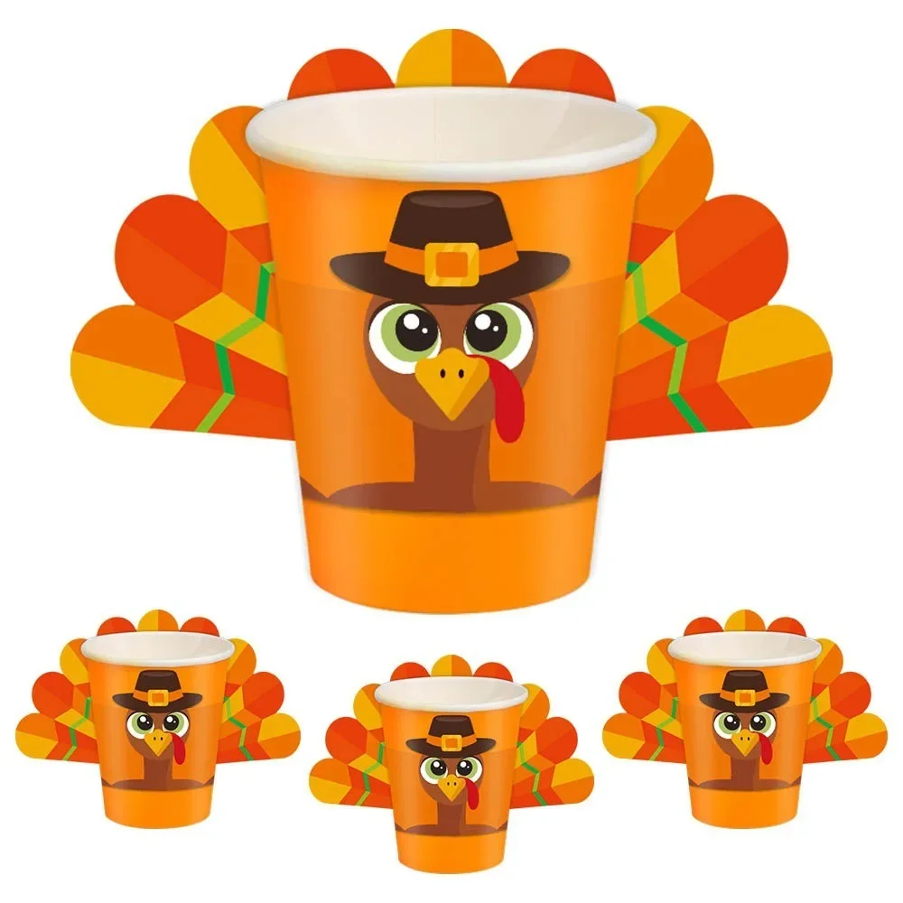 12pcs Thanksgiving Party Decoration Turkey Edge Autumn Harvest Festival Cup Cake Edge Happy Thanksgiving Day Cup Decor 2024