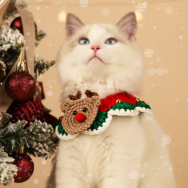 HOOPET Christmas Cat Necklaces New Year Wool Pet Collar Dog Scarf Pet Supplies Gift for Cat Puppy Decoration Pet Accessories