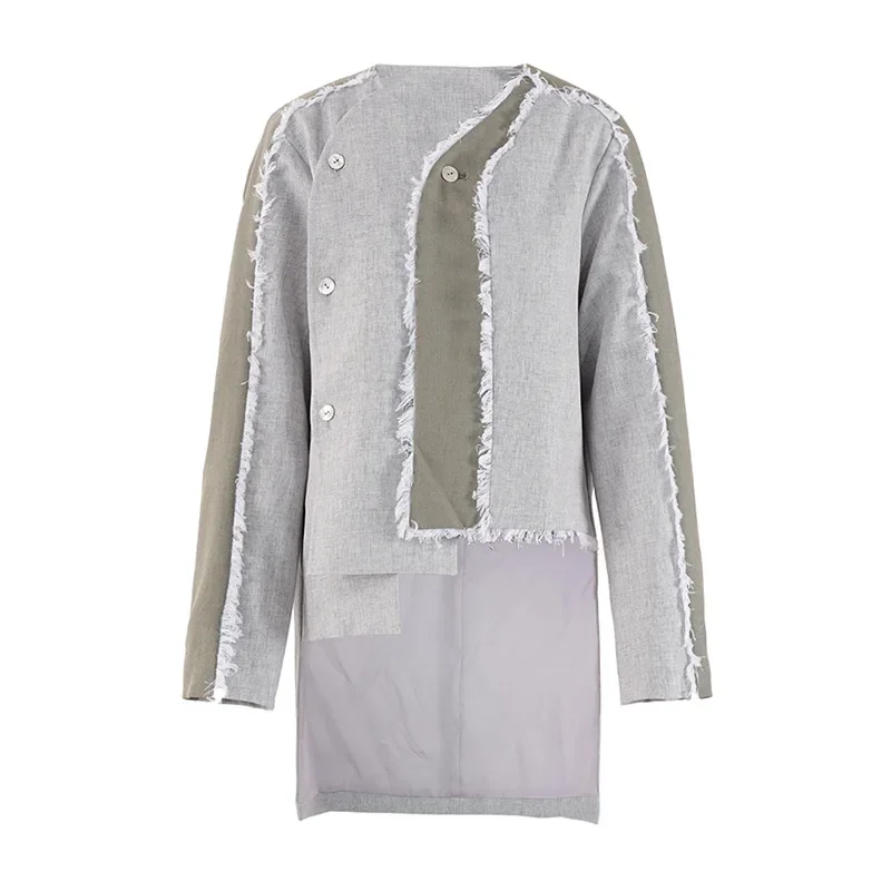 

SuperAen 2024 Korean Designer's New Fashion Irregular Hem Suit Patchwork Cardigan Top Jacket