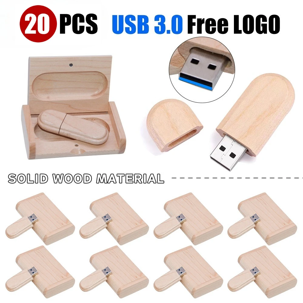 

20pcs USB 3.0 high speed Wooden USB flash drive Maple wood+box pendrive 4GB 16GB 32GB 64GB memory stick gifts free custom logo