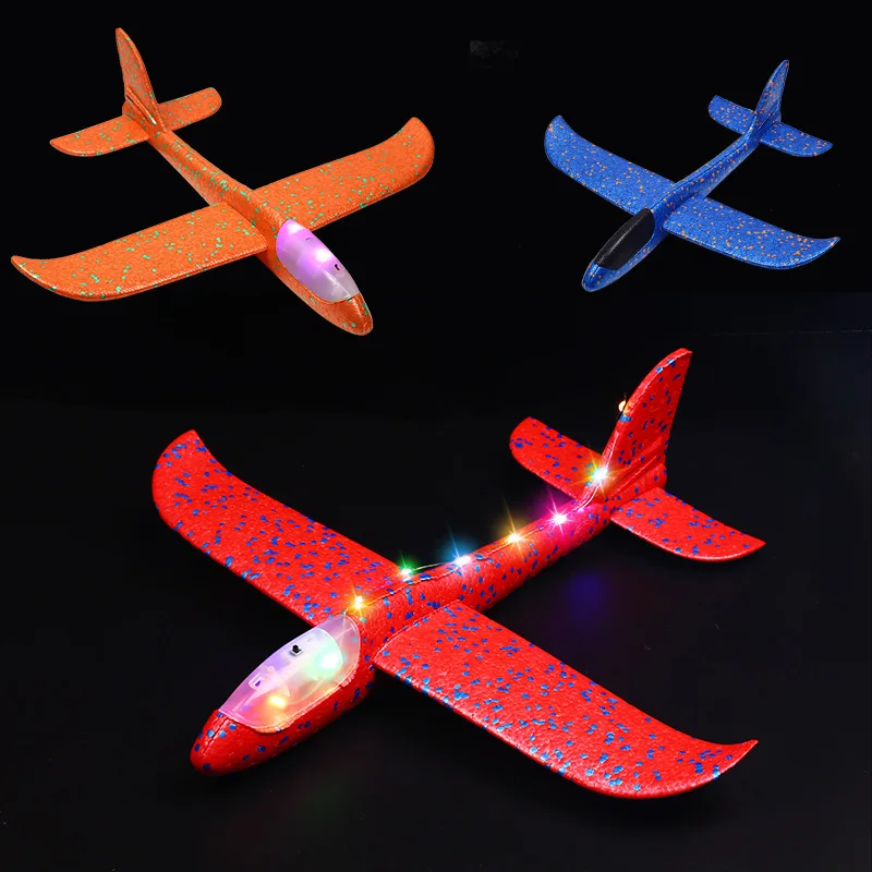 49cm Kids Outdoor Sport LED Light Up Glider Foam Hand Throwing Airplanes Toy Flight Inertia Planes Model Children Aircraft Toys