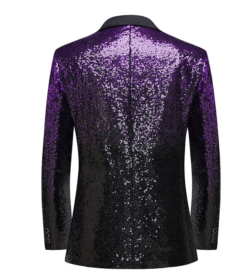 Shiny Gold Purple Sequin Party Dress Blazer for Men Peak Collar One Button Suit Jacket Mens Wedding Banquet Tuxedo Blazers 3XL