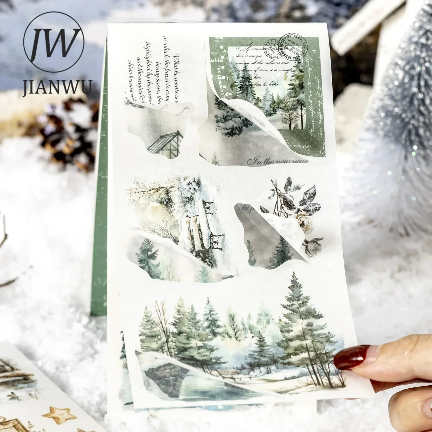 JIANWU Winter Snow Collection Series Vintage Plant Flower Landscaping Material Collage Sticker Book Creative Journal Stationery