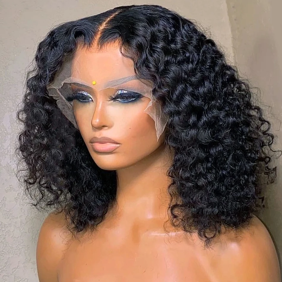 Deep Curly 13x4 Lace Front Wig Short Bob Human Hair Wigs Brazilian Remy PrePlucked 4x4 Closure Water Wave Lace Frontal Wig