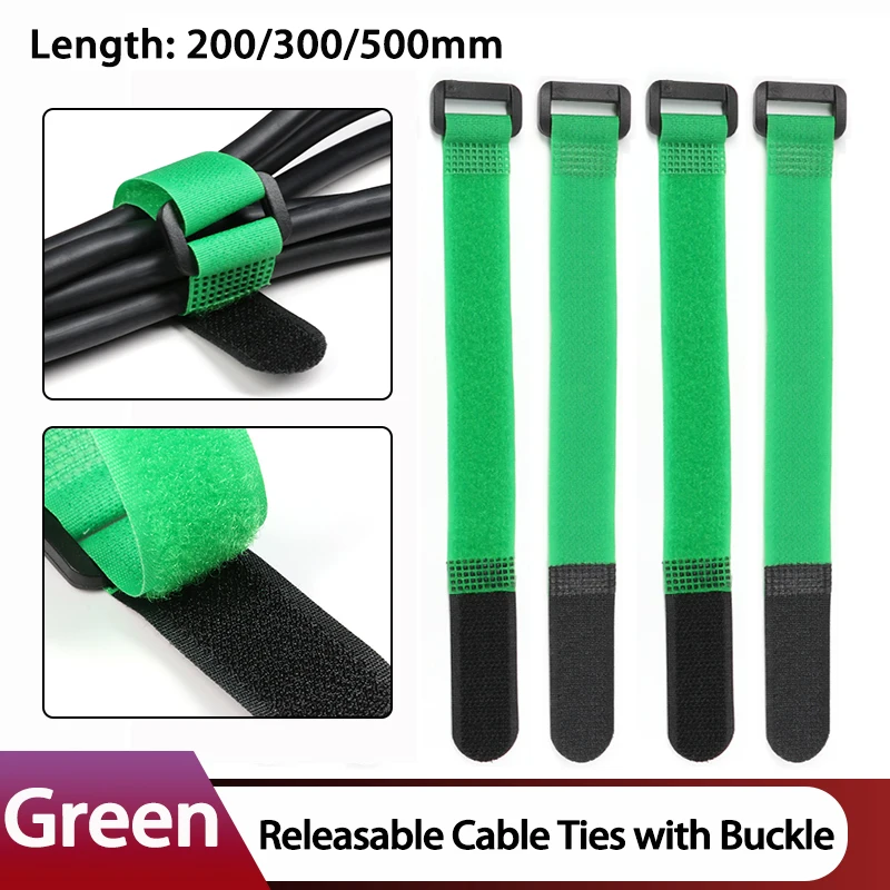 10~200pcs Green 20/30/50cm Fastening Hook And Loop Straps Fasten Tape Self Adhesive Cable Ties Wrap Bundle Fixed Ties Fasteners