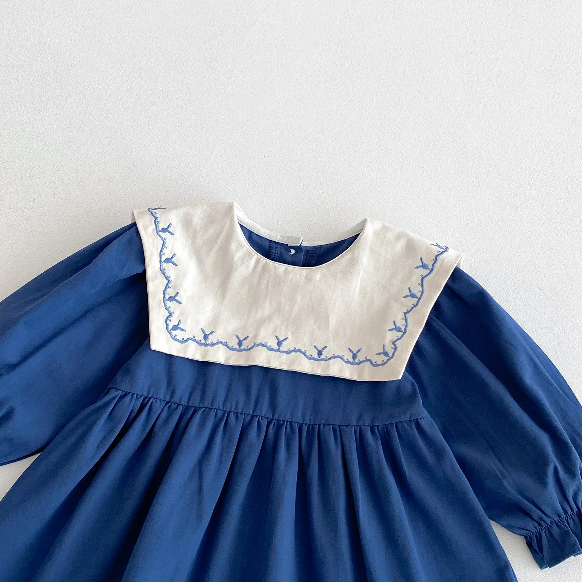 2025 Autumn New Girls Long Sleeve Casual Dress Cotton Children Large Collar Embroidery Princess Dress For Baby Girl Clothes
