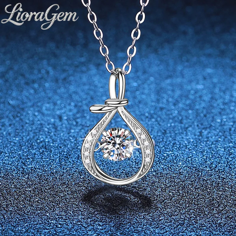 LioraGem Platinum PT950 Fashion Moissanite Necklace, Chinese Style Lucky Bag Lively Pendant Diamond Necklace for Women