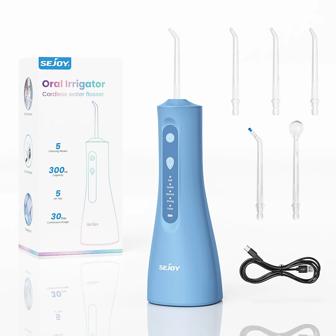 

Sejoy Electric Water Flossers Oral Irrigator Rechargeable Portable Dental 5 Modes Water Tank Teeth 300ML Waterproof Cleaner