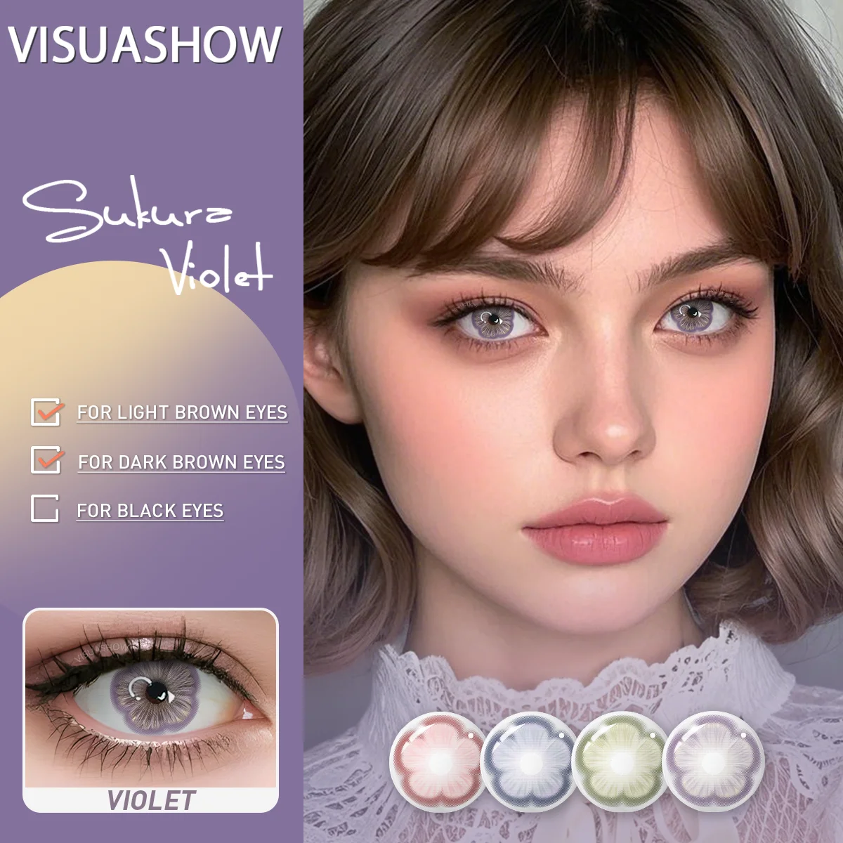 VISUASHOW Cosplay Blue Farbige Kontaktlinsen, Kleine Pupille, 1 Paar Halbjährlich Einweg, Weich, Bequem und Leuchtende Farbe. Kosmetische Kontaktlinsen Sukura für Anime, Halloween, Partys und Augen-Make-up – Detail 9