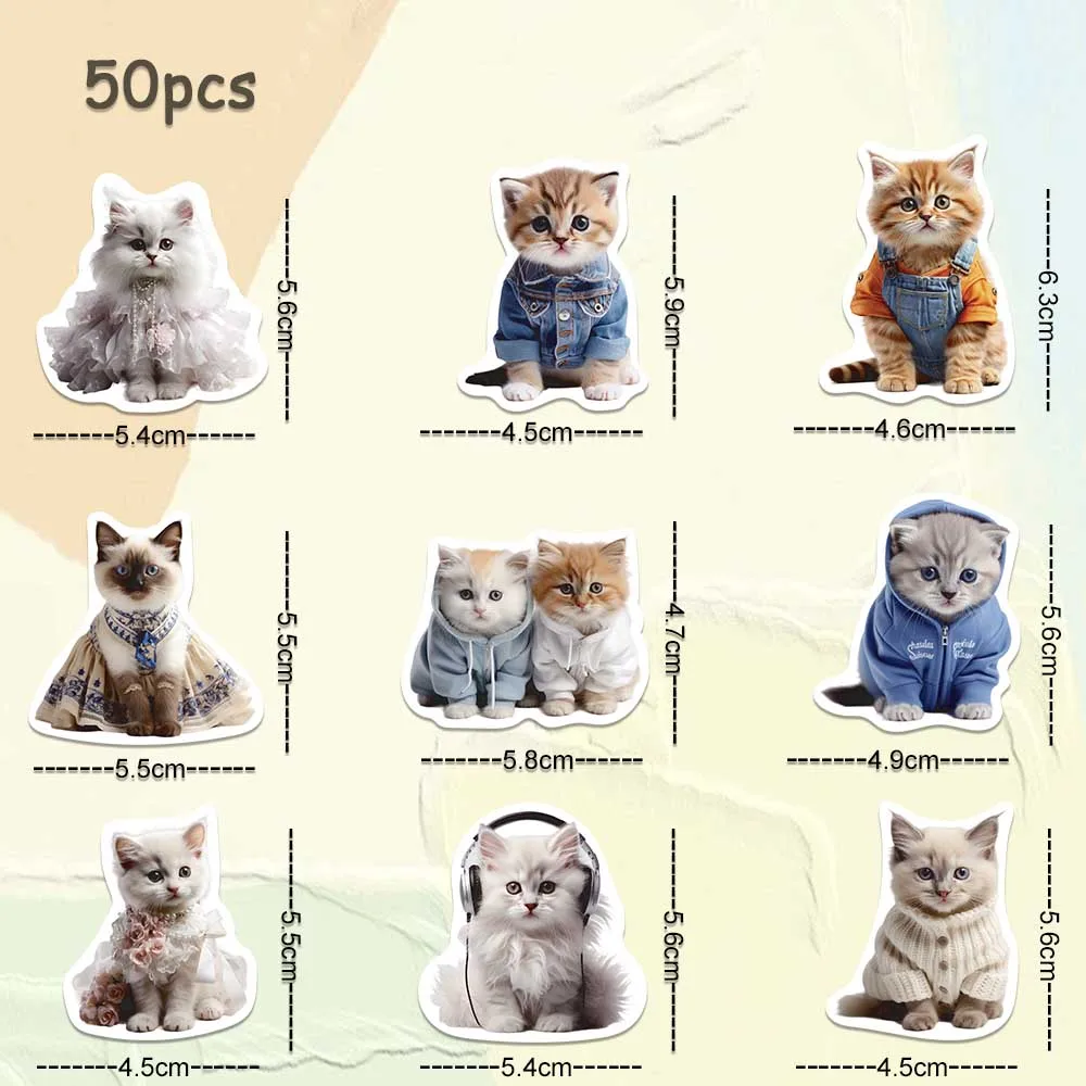 50PCS Cute 3D Cat Kitty in Suit Kawaii DIY Stickers Waterproof Skateboard Laptop Phone Diary Car Vinyl PVC Decoration Stickers