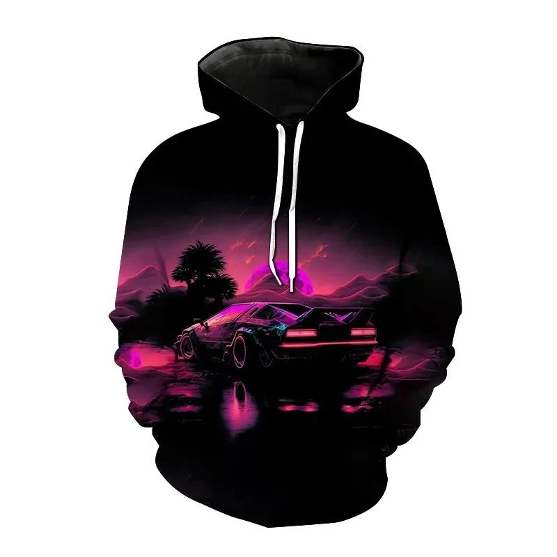 Cool Sports Car 3D Printed Hoodies Men Outdoor Loose Oversize Hoodie Pullover Long Sleeves Dark Color 2024 New Trend Hoodies